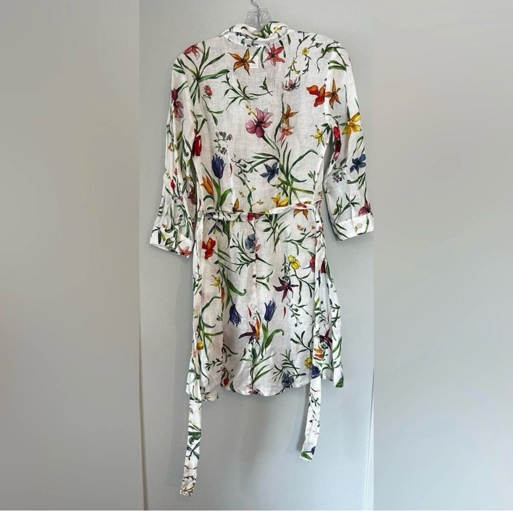120% Lino Wildflower Linen Shirt Dress Belted Botanical Print XXS NWT - Picture 4 of 9
